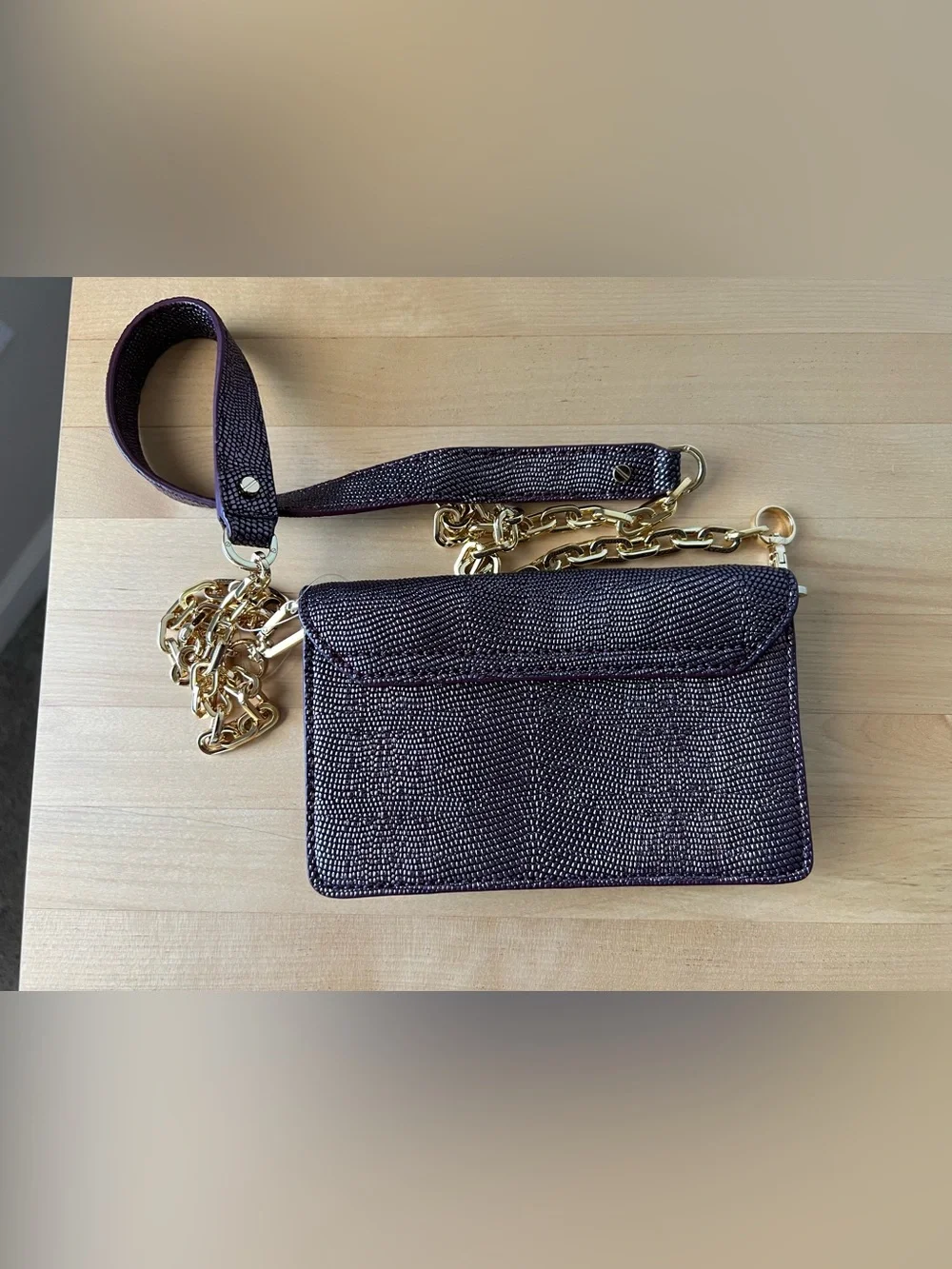 New Tory Burch Envelope Crossbody Bag in Dark Plum with Gold Chain